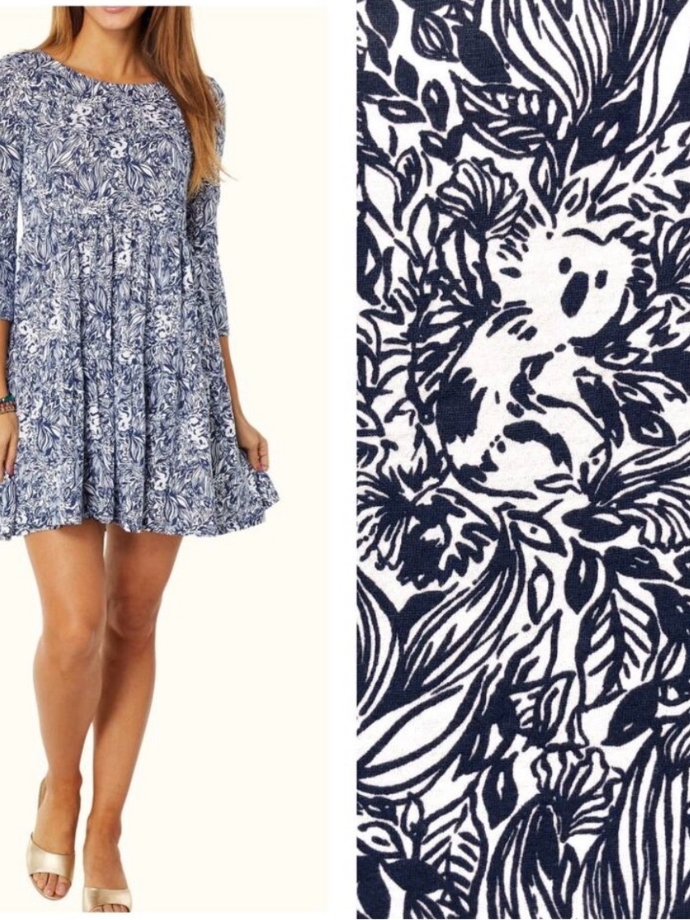 Lilly Pulitzer Navy and White Floral Swing Geanna dress—koala print